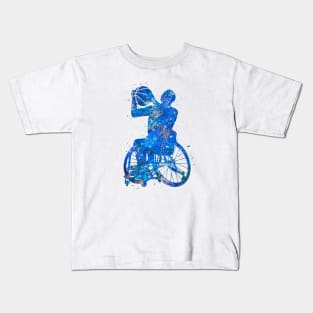 Wheelchair basketball blue art Kids T-Shirt